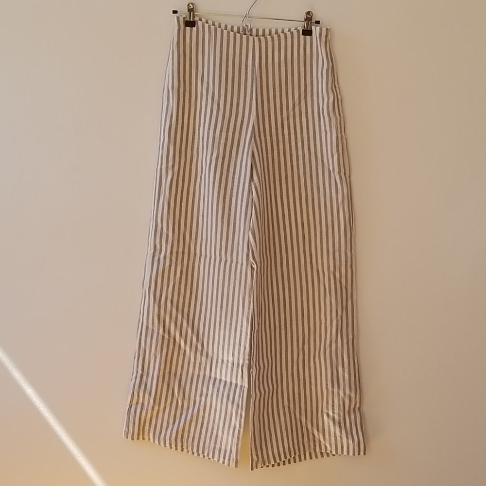 Olivaceous Linen stripped wide leg pants